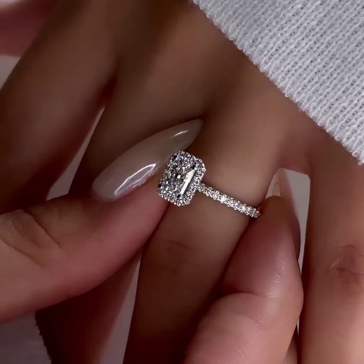 Radiant Diamond White Sterling Silver Halo Engagement Ring