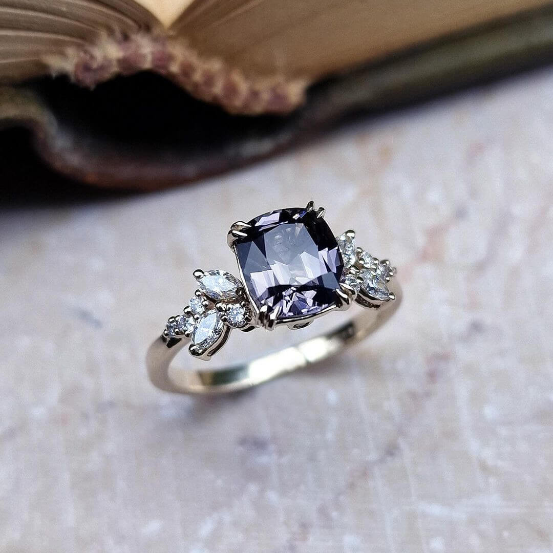 Cushion Cut Amethyst Sterling Silver Art Deco Engagement Ring