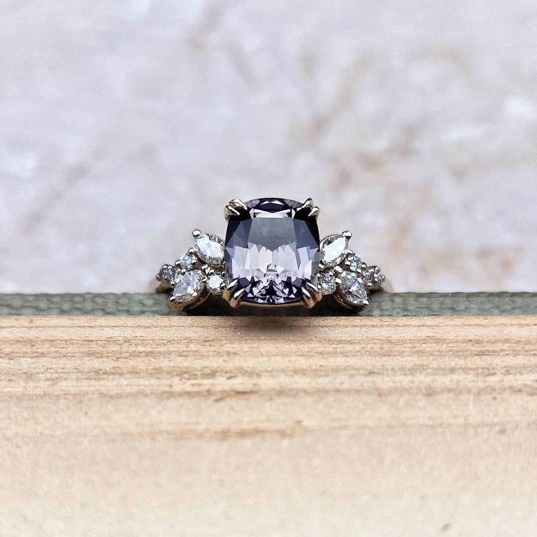 Cushion Cut Amethyst Sterling Silver Art Deco Engagement Ring
