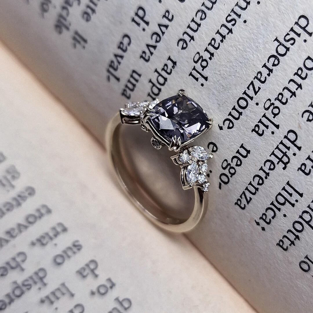 Cushion Cut Amethyst Sterling Silver Art Deco Engagement Ring