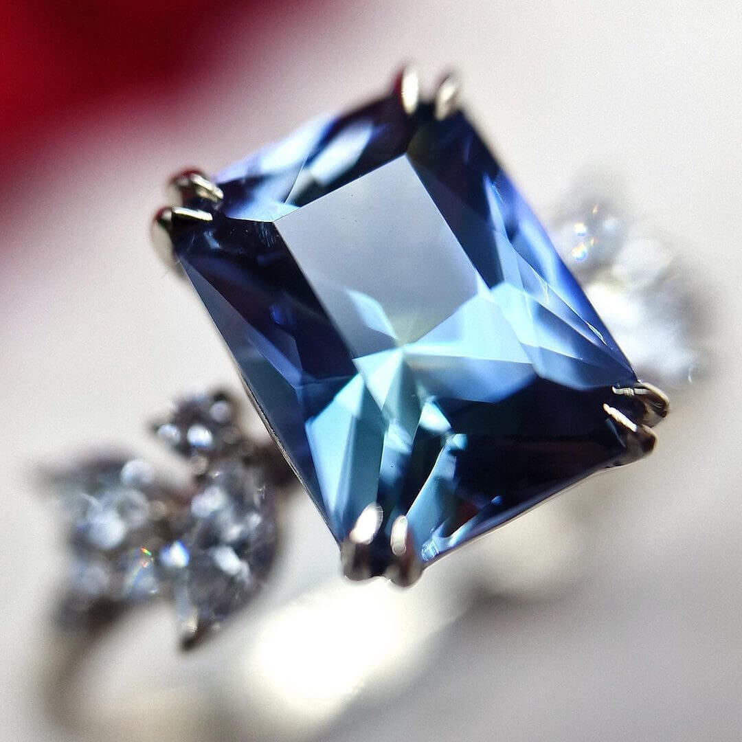 Radiant Cut Aquamarine Sterling Silver Art Deco Engagement Ring