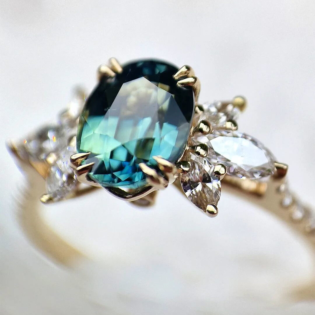 Oval Cut Emerald Sterling Silver Yellow Gold Engagement Ring