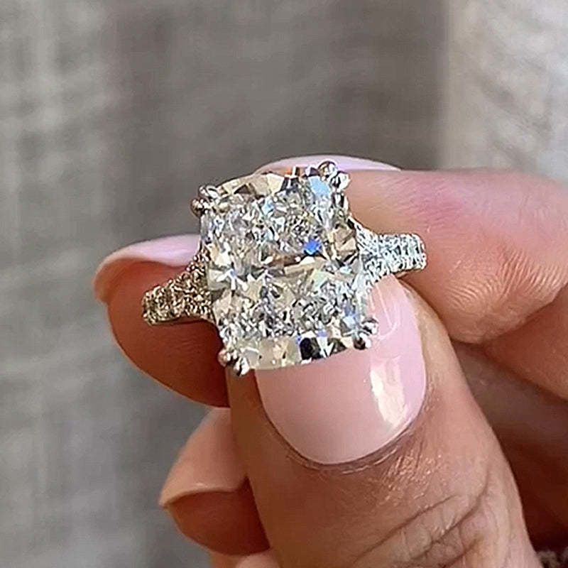 Cushion Cut Diamond White Sterling Silver Engagement Ring