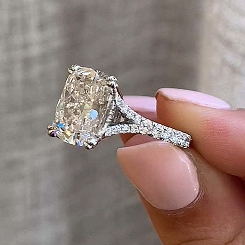 Cushion Cut Diamond White Sterling Silver Engagement Ring