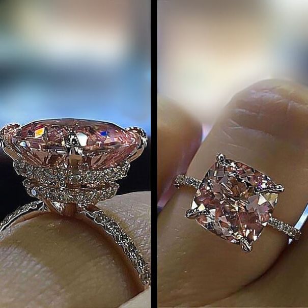 Cushion Cut Champagne Sterling Silver Rose Gold Halo Engagement Ring