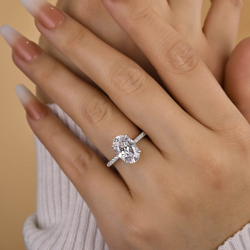 Oval Cut Diamond White Sterling Silver Engagement Ring-Karatlove