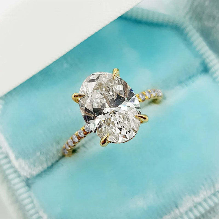 Oval Cut Diamond White Sterling Silver Engagement Ring-Karatlove