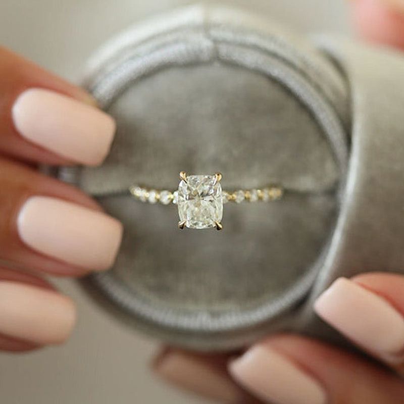 Cushion Cut Diamond White Sterling Silver Halo Engagement Ring