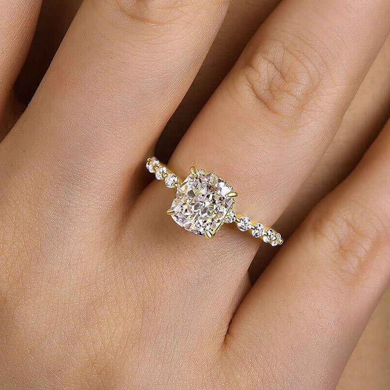Cushion Cut Diamond White Sterling Silver Halo Engagement Ring