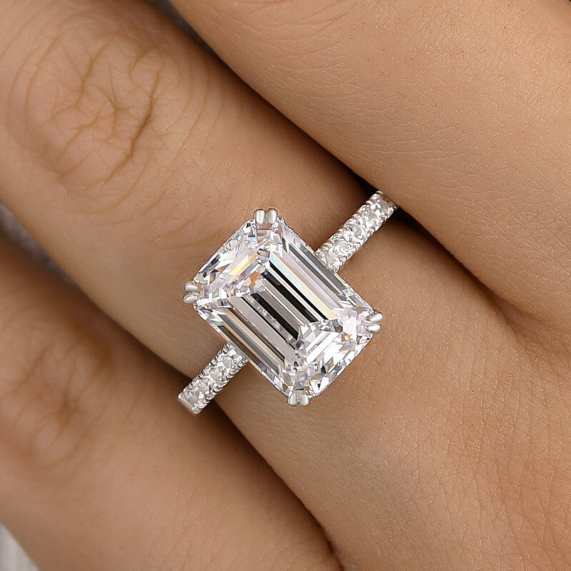 Emerald Cut Diamond White Sterling Silver Halo Engagement Ring