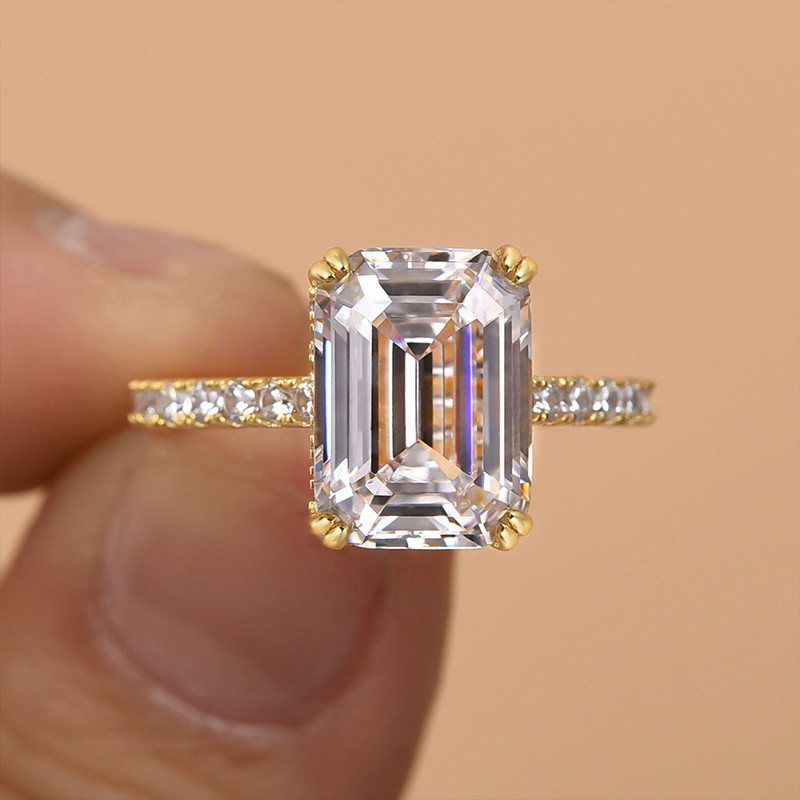 Emerald Cut Diamond White Sterling Silver Halo Engagement Ring