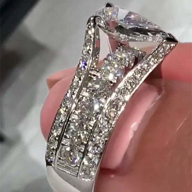 Pear Cut Diamond White Sterling Silver Art Deco Engagement Ring