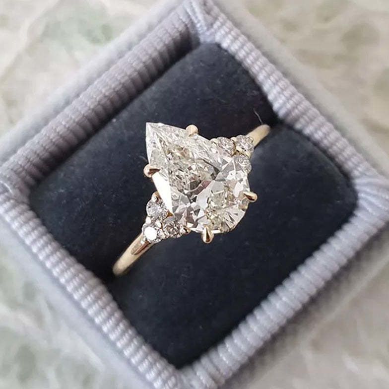 Pear Cut Diamond White Sterling Silver Yellow Gold 3-Stone Engagement Ring