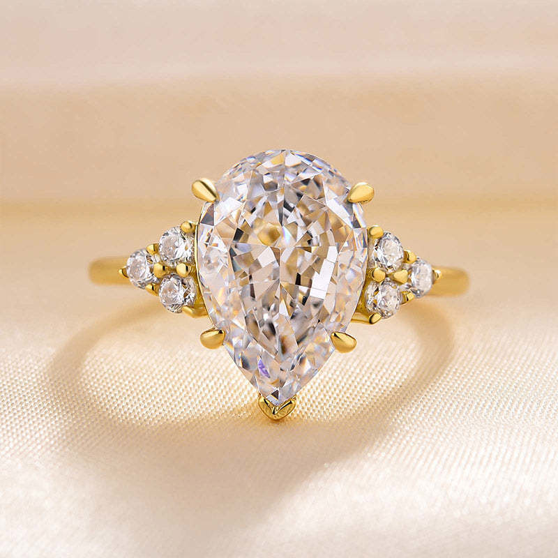 Pear Cut Diamond White Sterling Silver Yellow Gold 3-Stone Engagement Ring