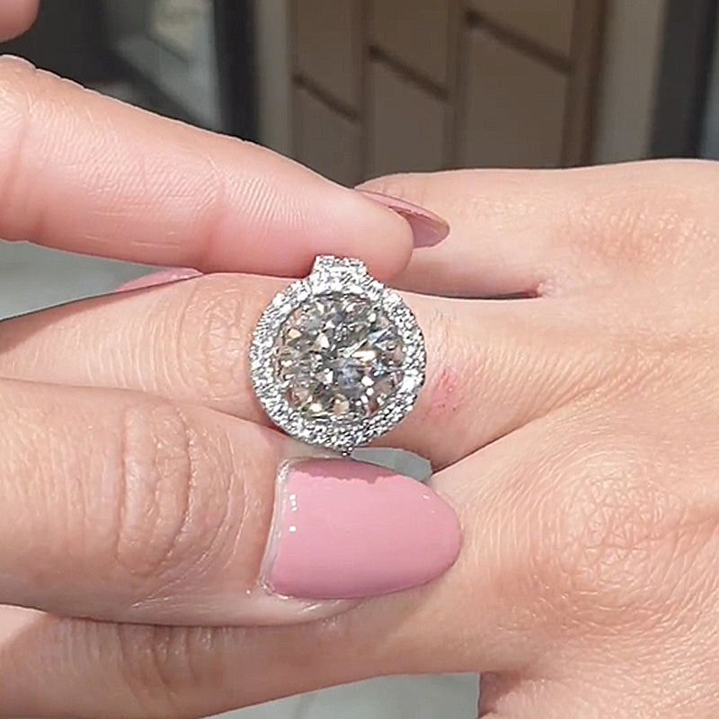 Round Cut Diamond White Sterling Silver Halo Engagement Ring