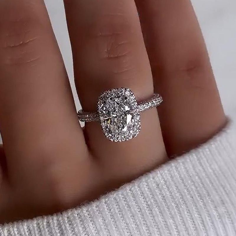 Oval Cut Diamond White Sterling Silver Halo Engagement Ring