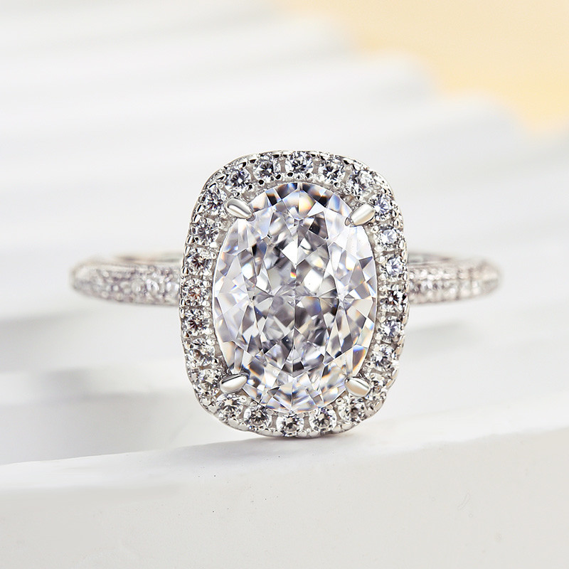 Oval Cut Diamond White Sterling Silver Halo Engagement Ring