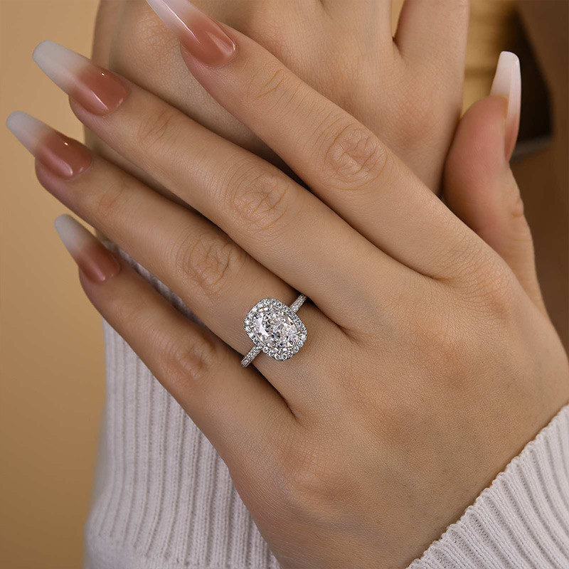 Oval Cut Diamond White Sterling Silver Halo Engagement Ring