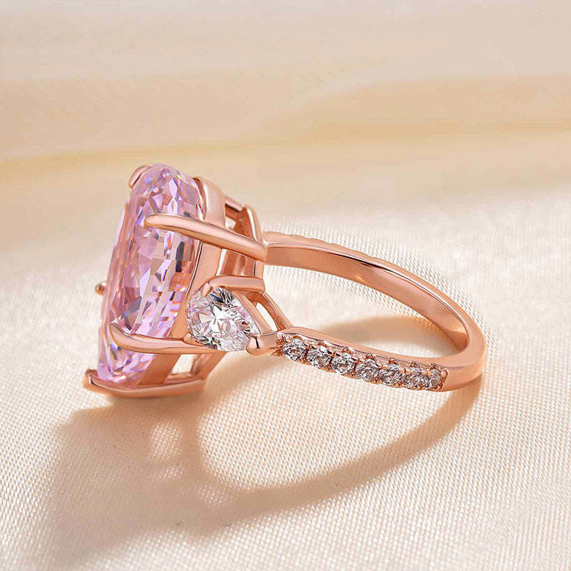 Pear Cut Fancy Pink Sterling Silver Rose Gold 3-Stone Engagement Ring