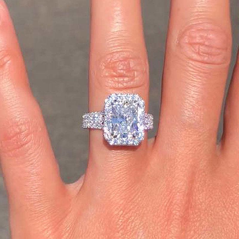 Radiant Cut Diamond White Sterling Silver Halo Engagement Ring