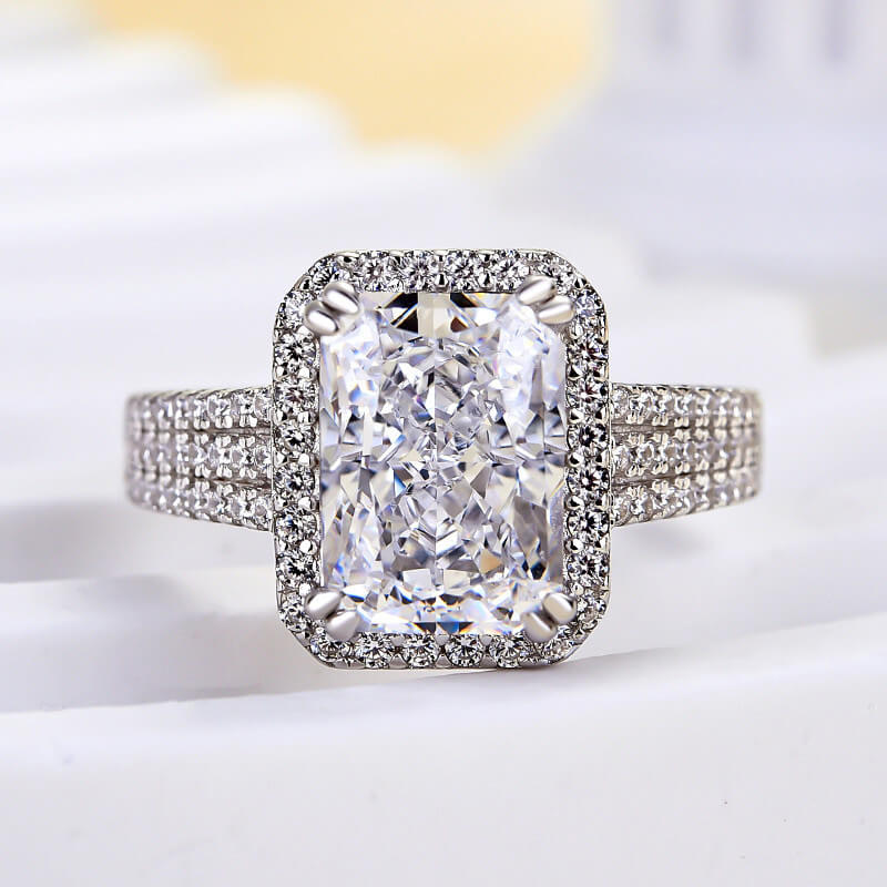 Radiant Cut Diamond White Sterling Silver Halo Engagement Ring