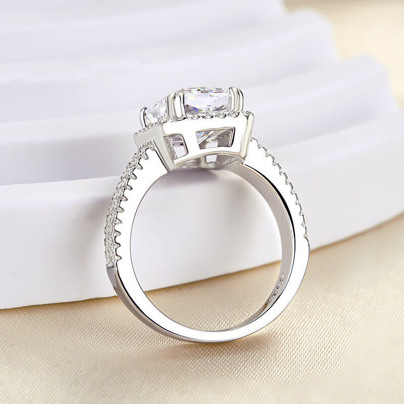 Radiant Cut Diamond White Sterling Silver Halo Engagement Ring