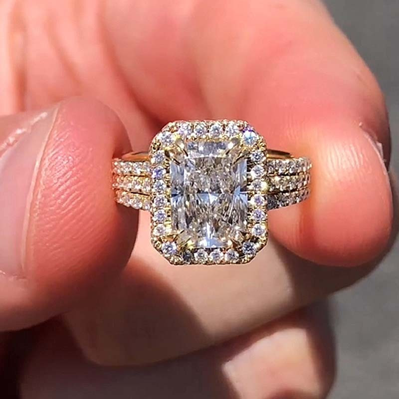 Radiant Cut Diamond White Sterling Silver Halo Engagement Ring