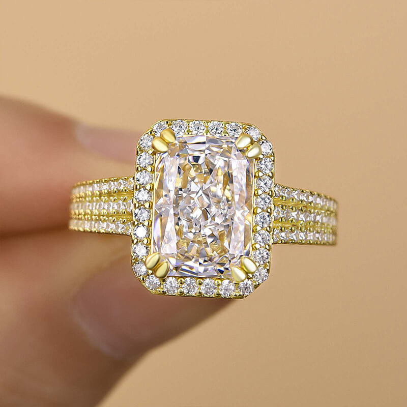 Radiant Cut Diamond White Sterling Silver Halo Engagement Ring