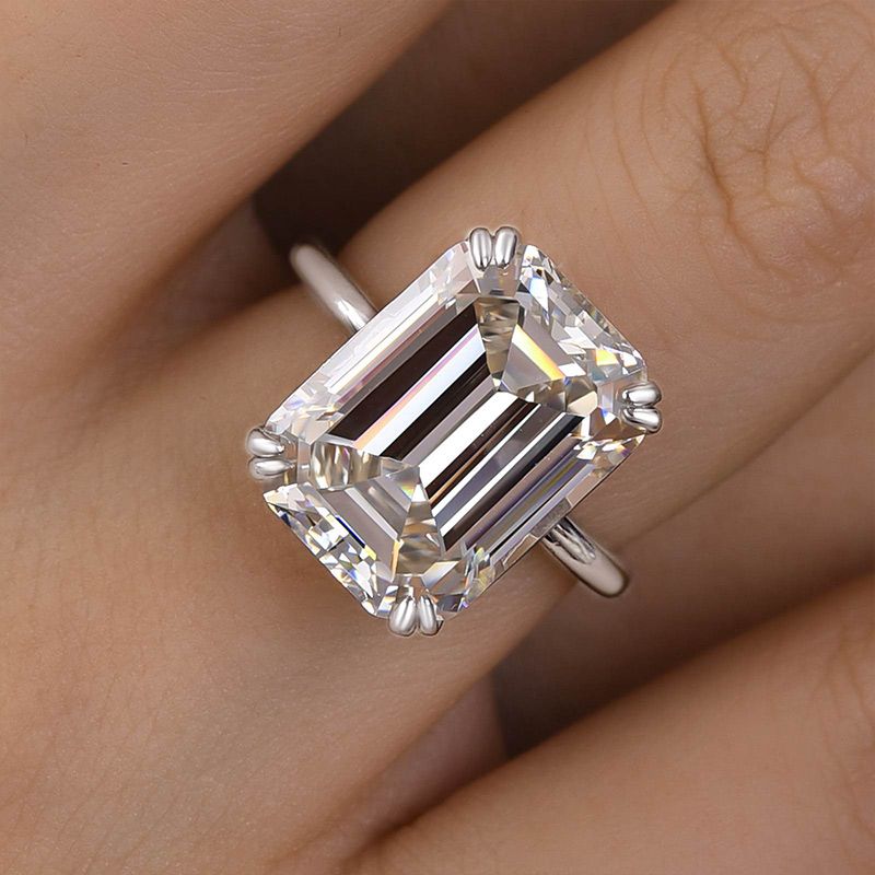 Emerald Cut Diamond White Sterling Silver Solitaire Engagement Ring