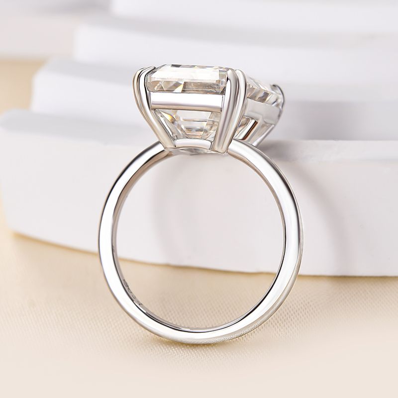 Emerald Cut Diamond White Sterling Silver Solitaire Engagement Ring