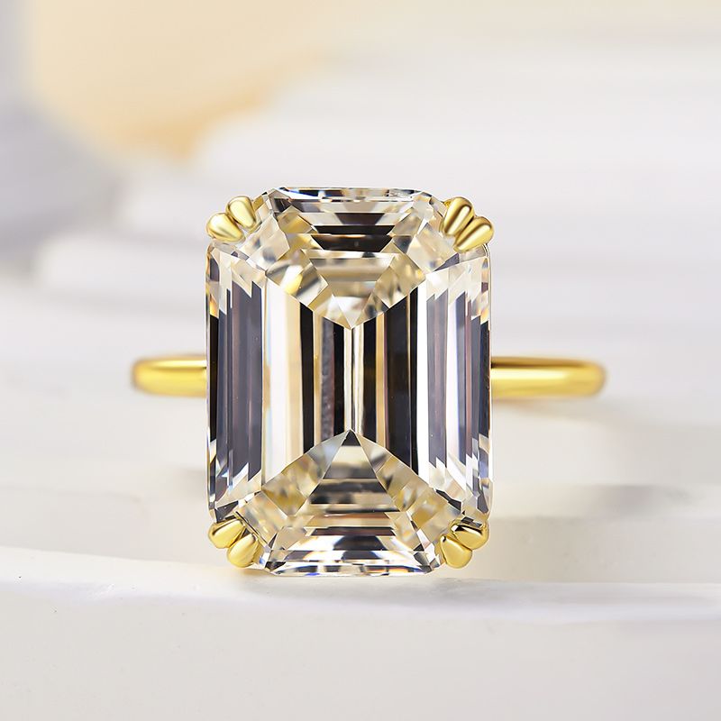 Emerald Cut Diamond White Sterling Silver Solitaire Engagement Ring