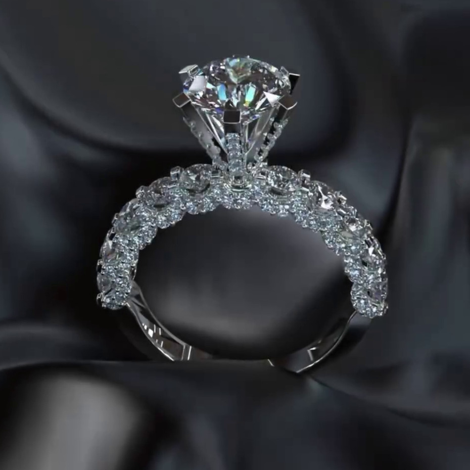 Round Cut Diamond White Sterling Silver Art Deco Engagement Ring