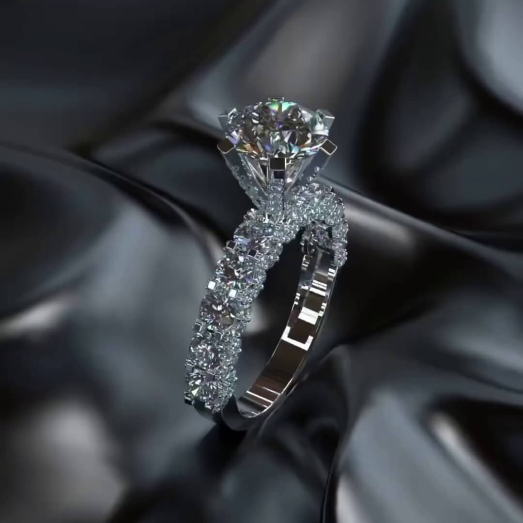 Round Cut Diamond White Sterling Silver Art Deco Engagement Ring