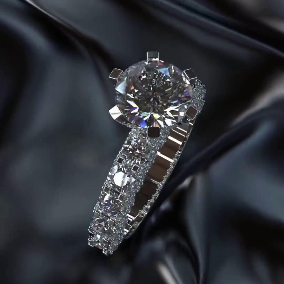 Round Cut Diamond White Sterling Silver Art Deco Engagement Ring