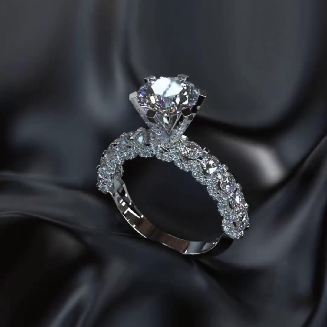 Round Cut Diamond White Sterling Silver Art Deco Engagement Ring