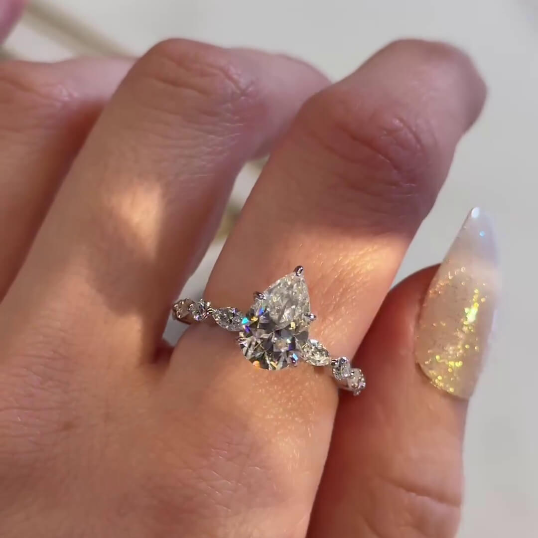 Pear Cut Diamond White Sterling Silver Classic Engagement Ring