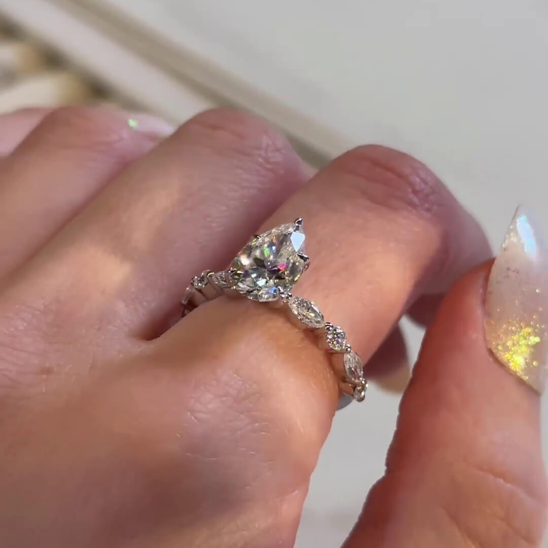 Pear Cut Diamond White Sterling Silver Classic Engagement Ring