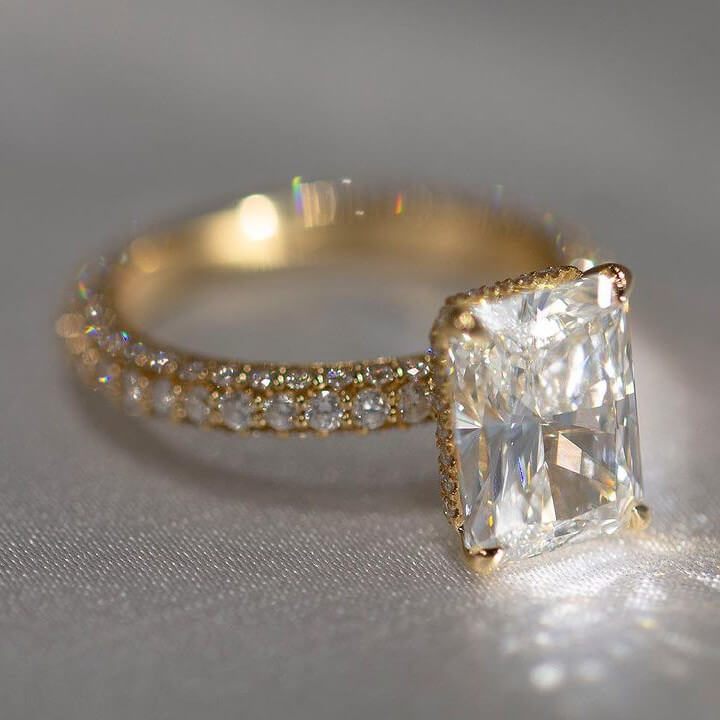 Radiant Cut Diamond White Sterling Silver Yellow Gold Engagement Ring