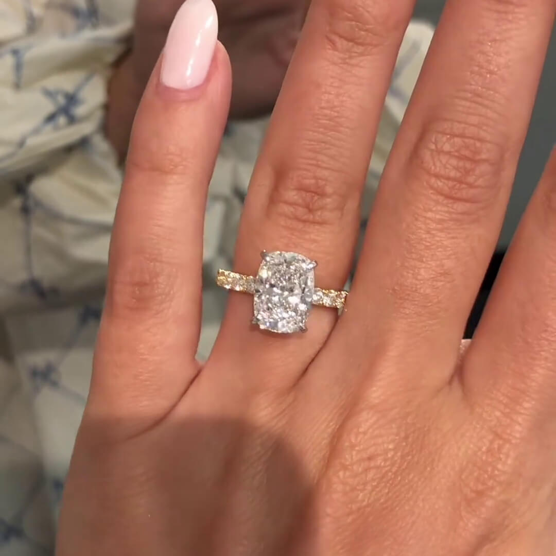 Cushion Cut Diamond White Sterling Silver Yellow Gold Halo Engagement Ring