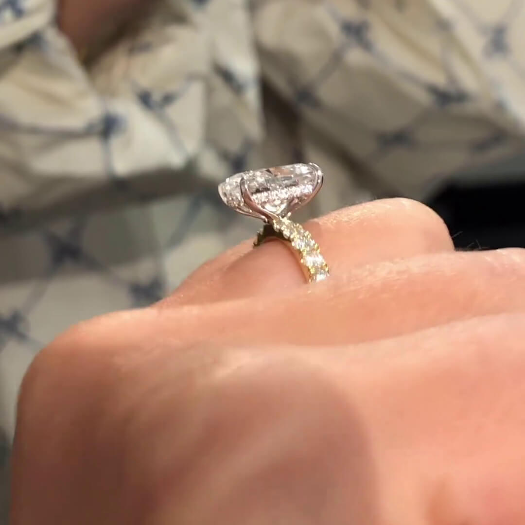 Cushion Cut Diamond White Sterling Silver Yellow Gold Halo Engagement Ring