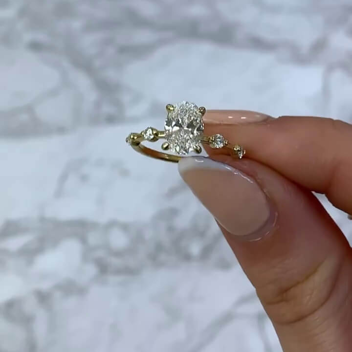 Oval Cut Diamond White Sterling Silver Yellow Gold Classic Engagement Ring