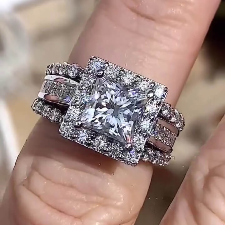 Princess Cut Diamond White Sterling Silver Halo Engagement Ring