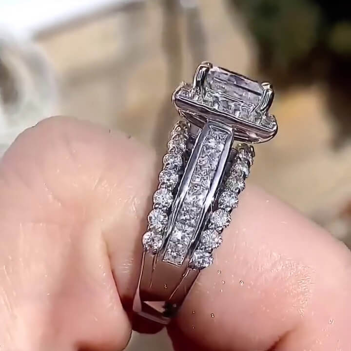 Princess Cut Diamond White Sterling Silver Halo Engagement Ring