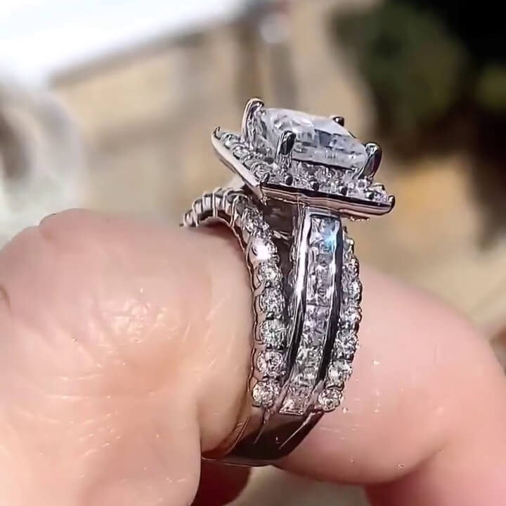 Princess Cut Diamond White Sterling Silver Halo Engagement Ring