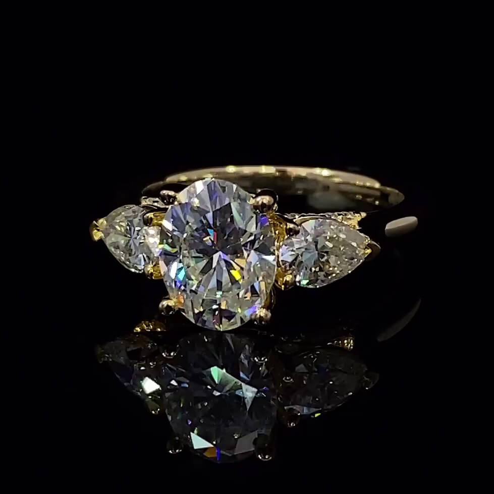 Oval Cut Diamond White Sterling Silver Yellow Gold 3-Stone Engagement Ring