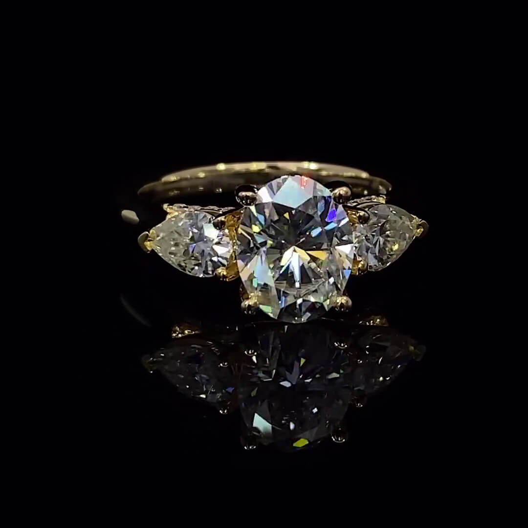 Oval Cut Diamond White Sterling Silver Yellow Gold 3-Stone Engagement Ring