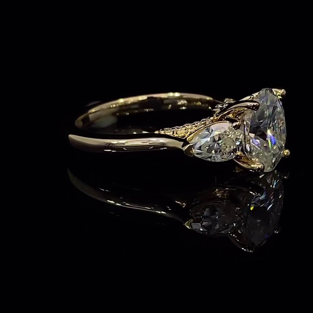 Oval Cut Diamond White Sterling Silver Yellow Gold 3-Stone Engagement Ring