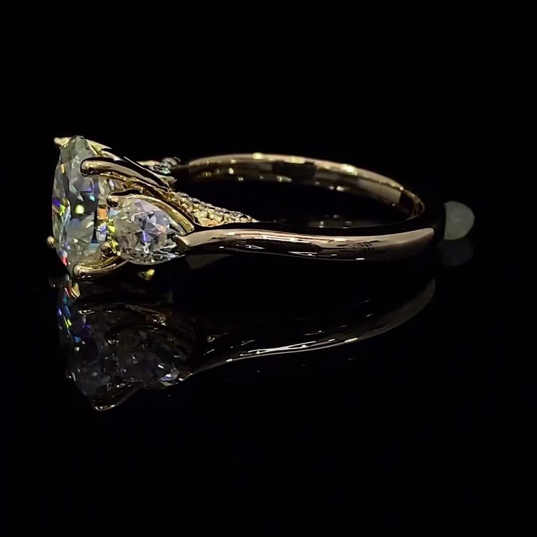 Oval Cut Diamond White Sterling Silver Yellow Gold 3-Stone Engagement Ring