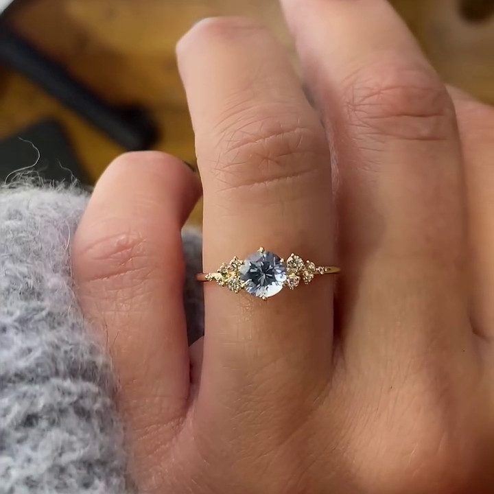 Round Cut Aquamarine Blue Sterling Silver Yellow Gold Engagement Ring