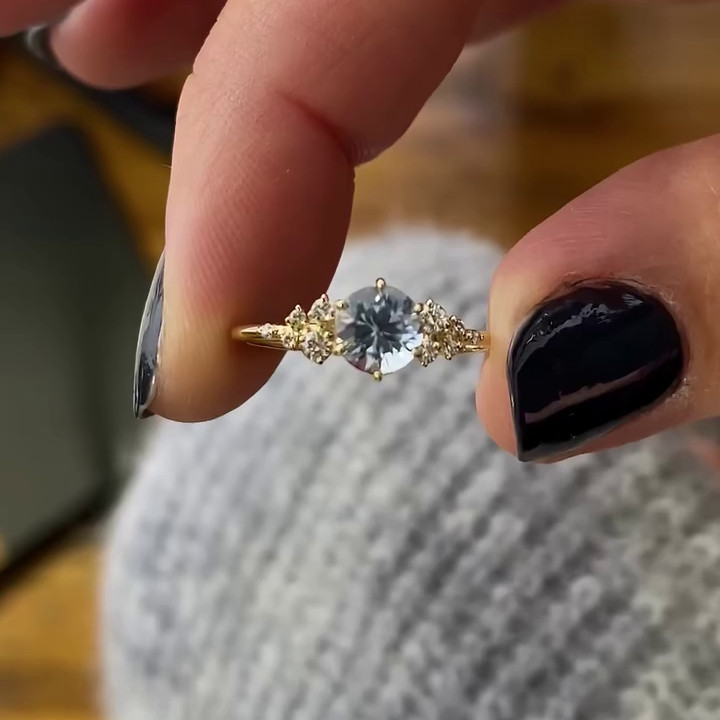 Round Cut Aquamarine Blue Sterling Silver Yellow Gold Engagement Ring